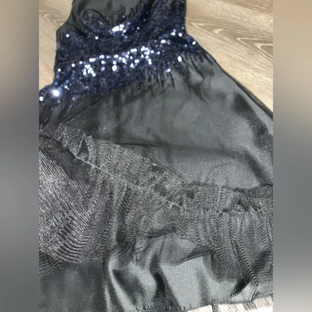Kathy Hilton Black Satin Dress Sequins Formal Evening Party Festive. Sz 6.  EUC!